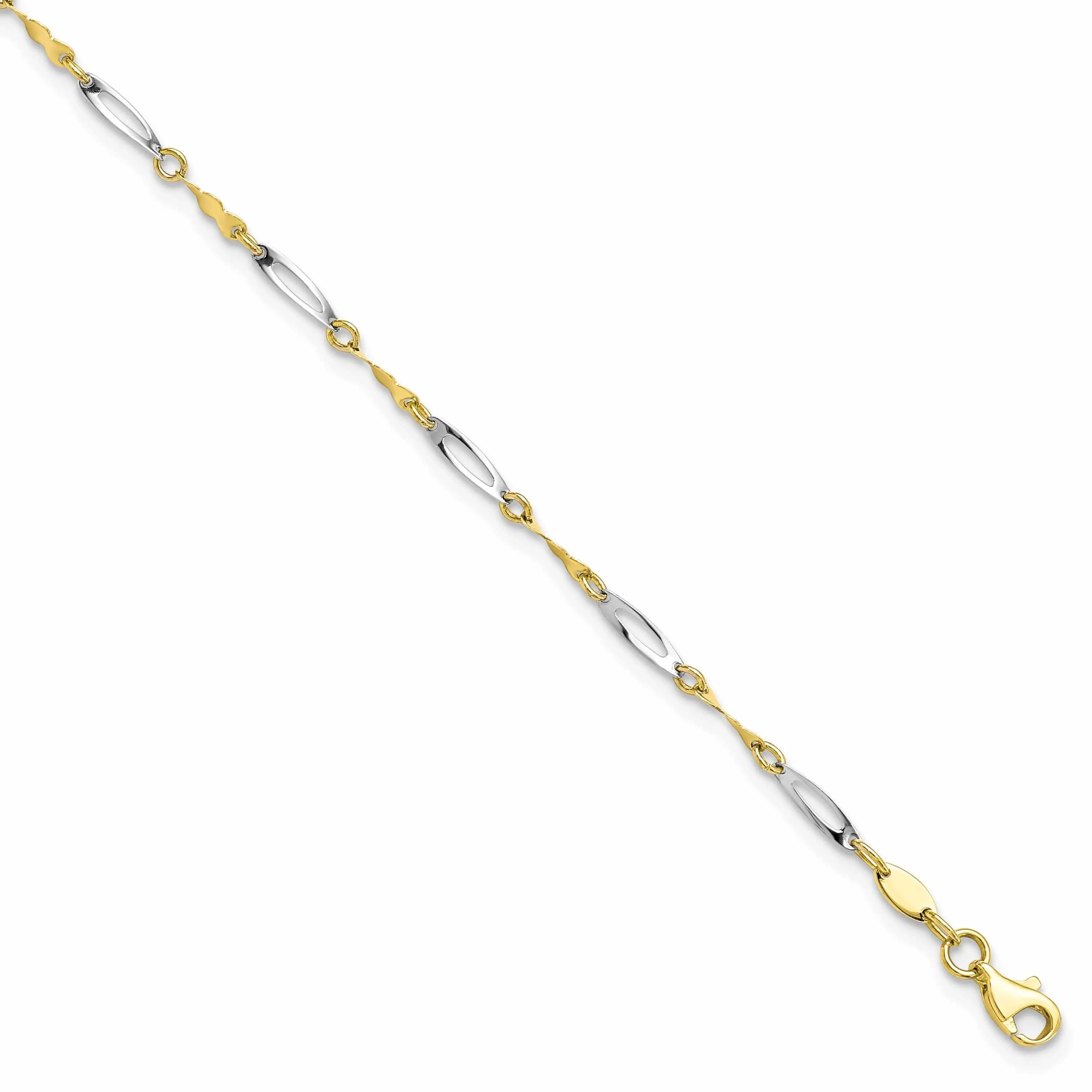 10k Two Tone Gold Polished Fancy Link Anklet