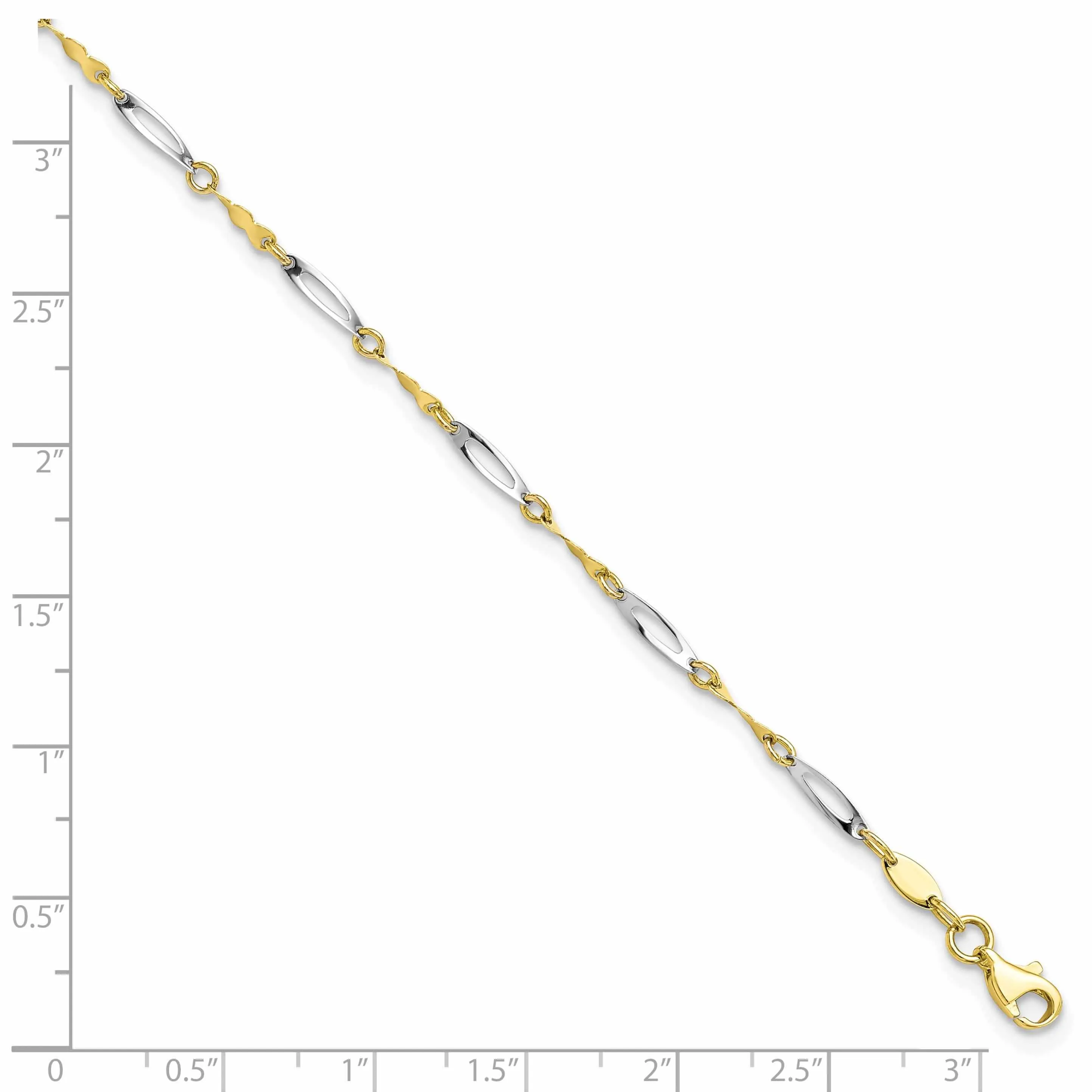 10k Two Tone Gold Polished Fancy Link Anklet