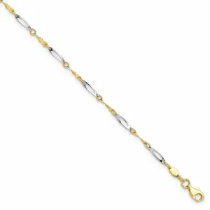 10k Two Tone Gold Polished Fancy Link Anklet