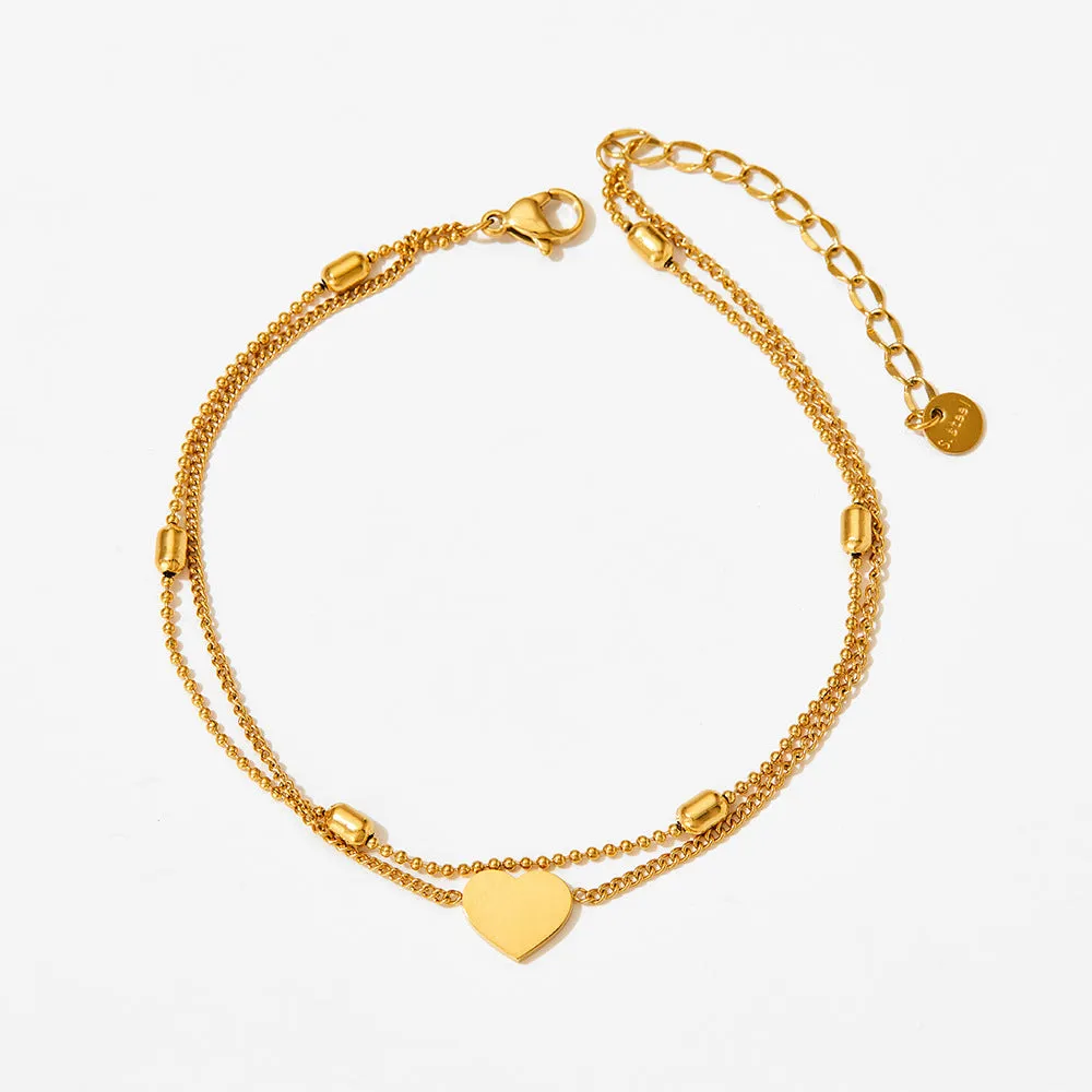 18K gold novel and fashionable double-layered beach style anklet with love design