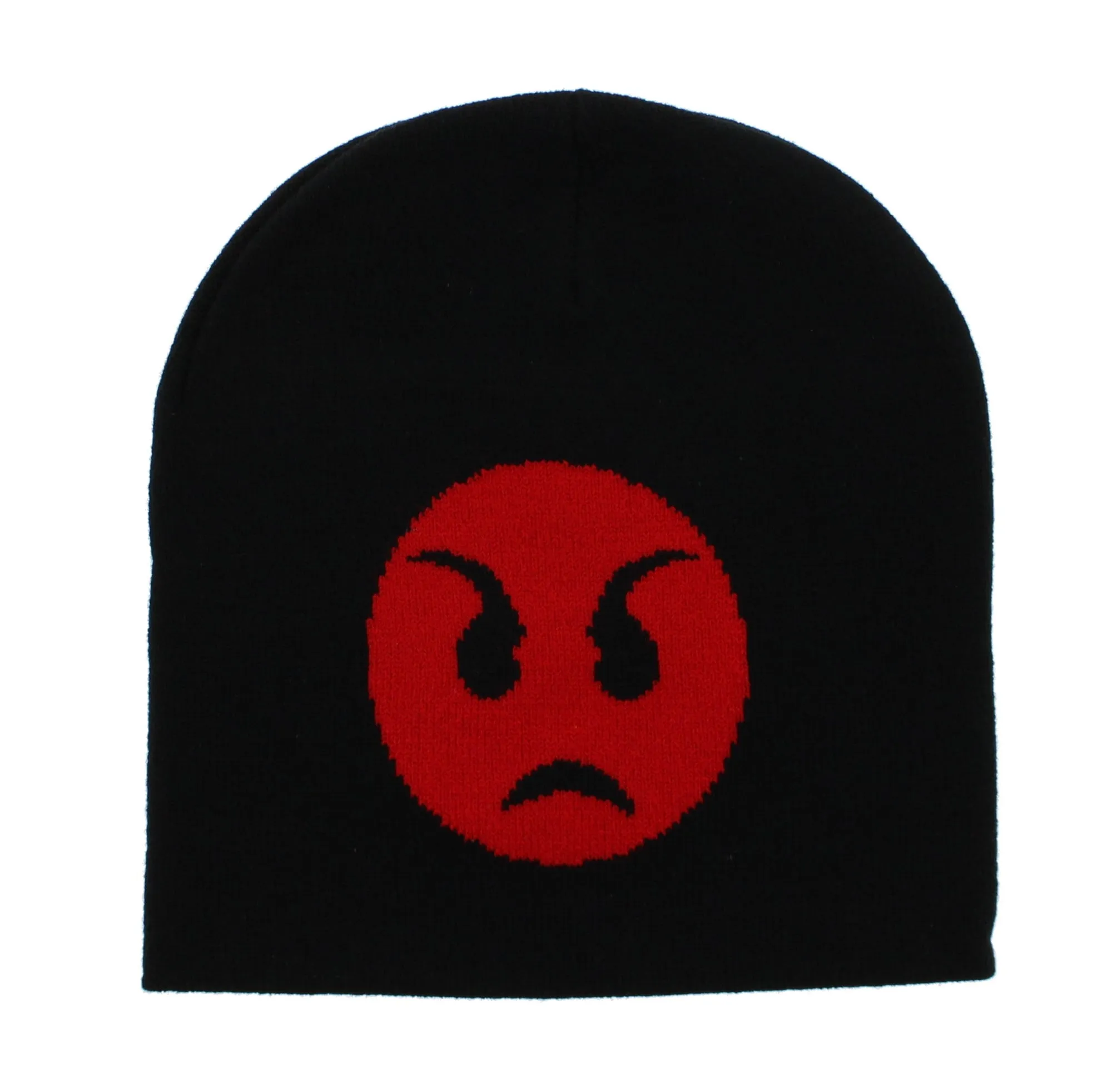 Angry Face Emoji on Soft Black Beanie Hat