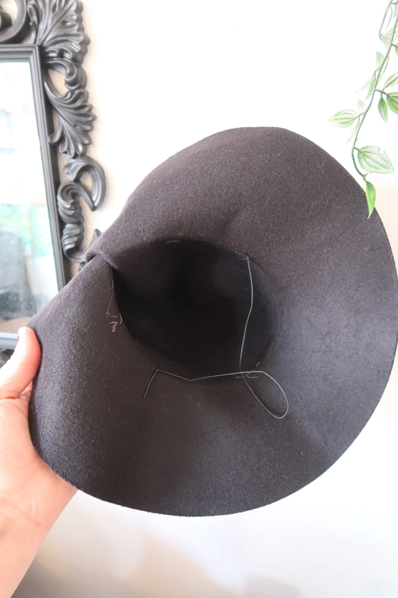 Black Vintage Style Witch Hat (Refashioned) with Grey Ribbon