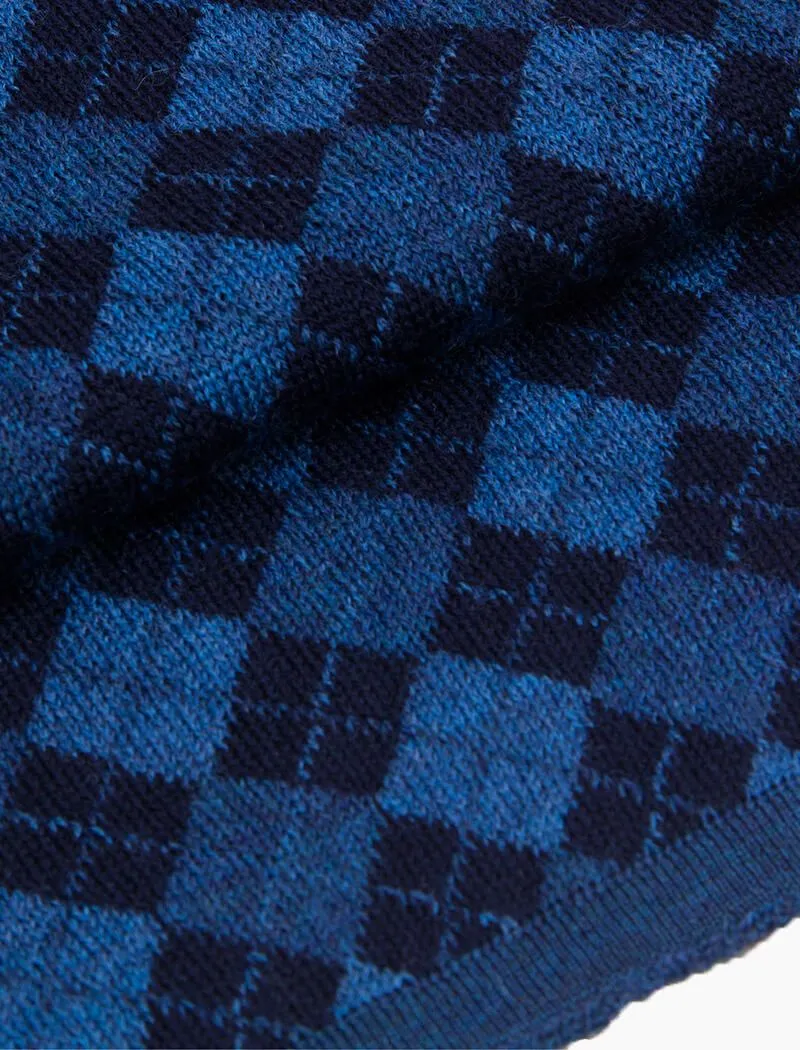 Blue Argyle Knitted Wool Scarf