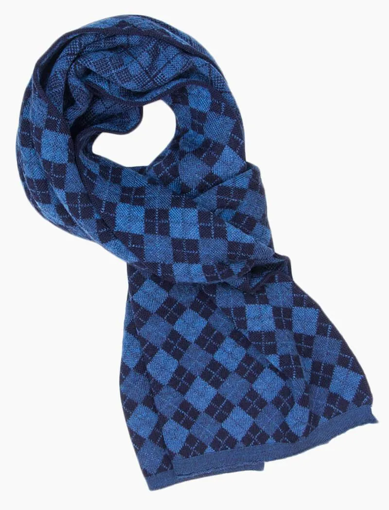 Blue Argyle Knitted Wool Scarf