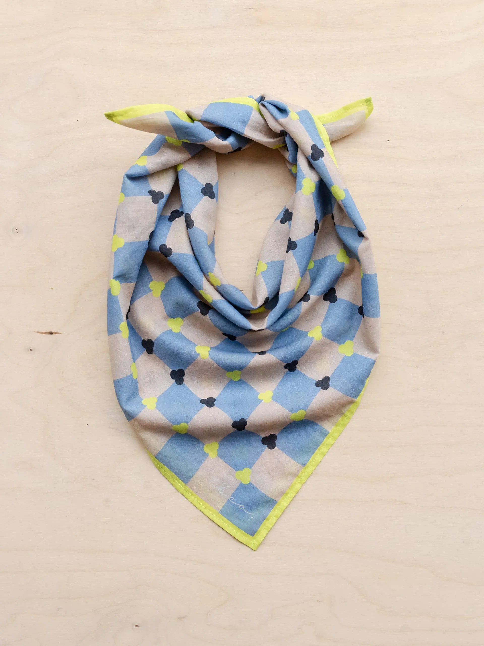 Blue checkerboard cotton scarf