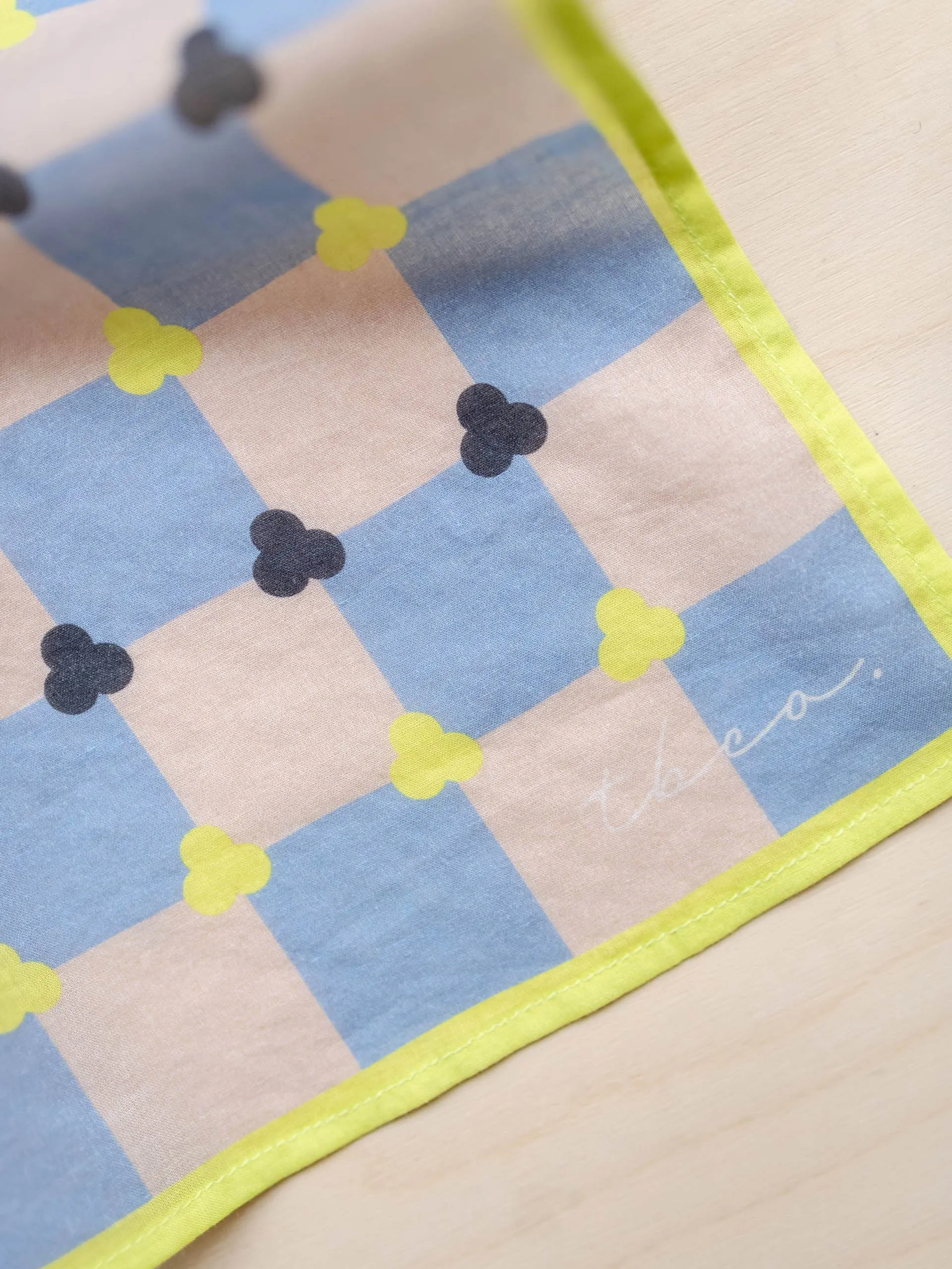 Blue checkerboard cotton scarf