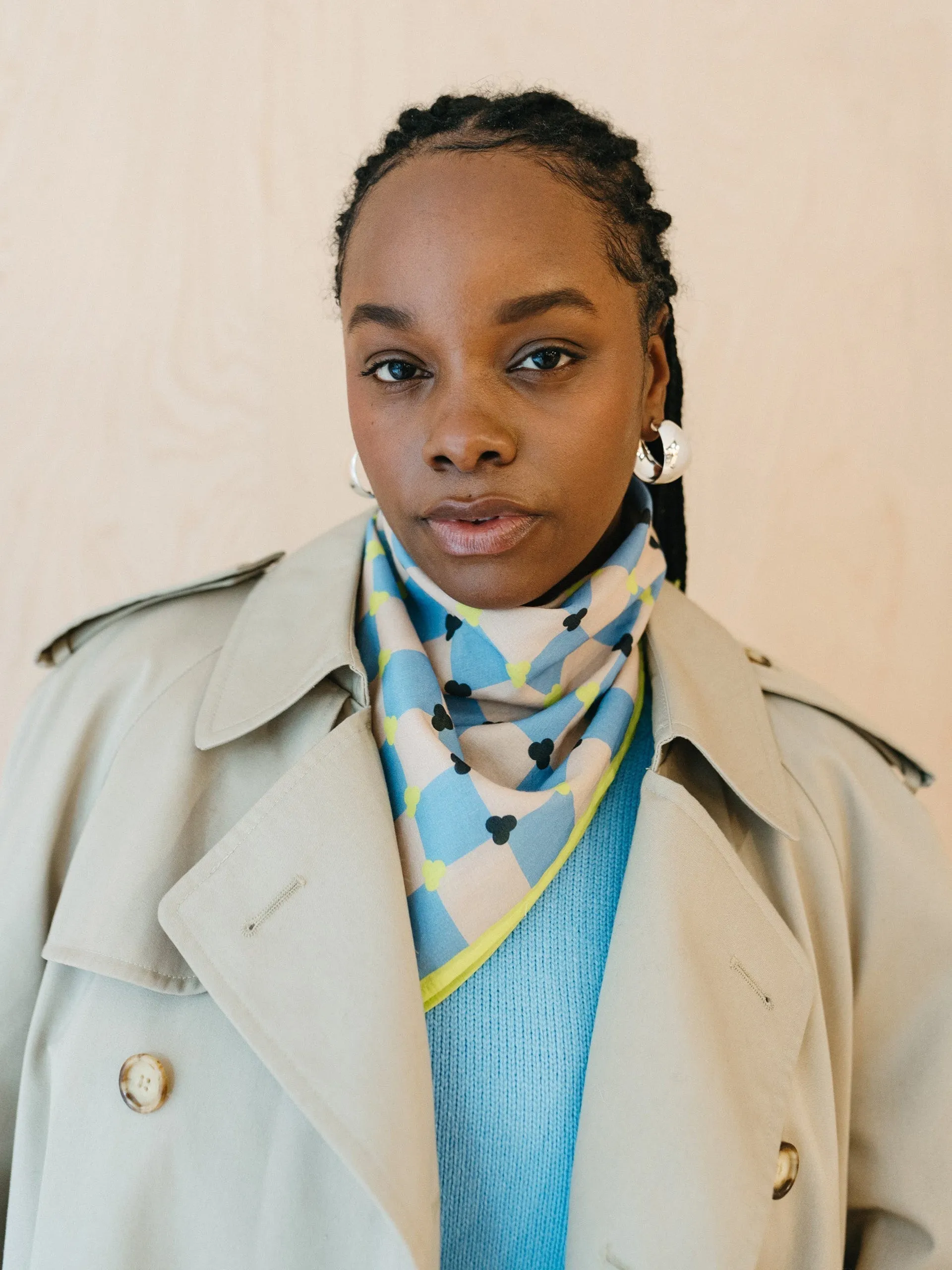 Blue checkerboard cotton scarf