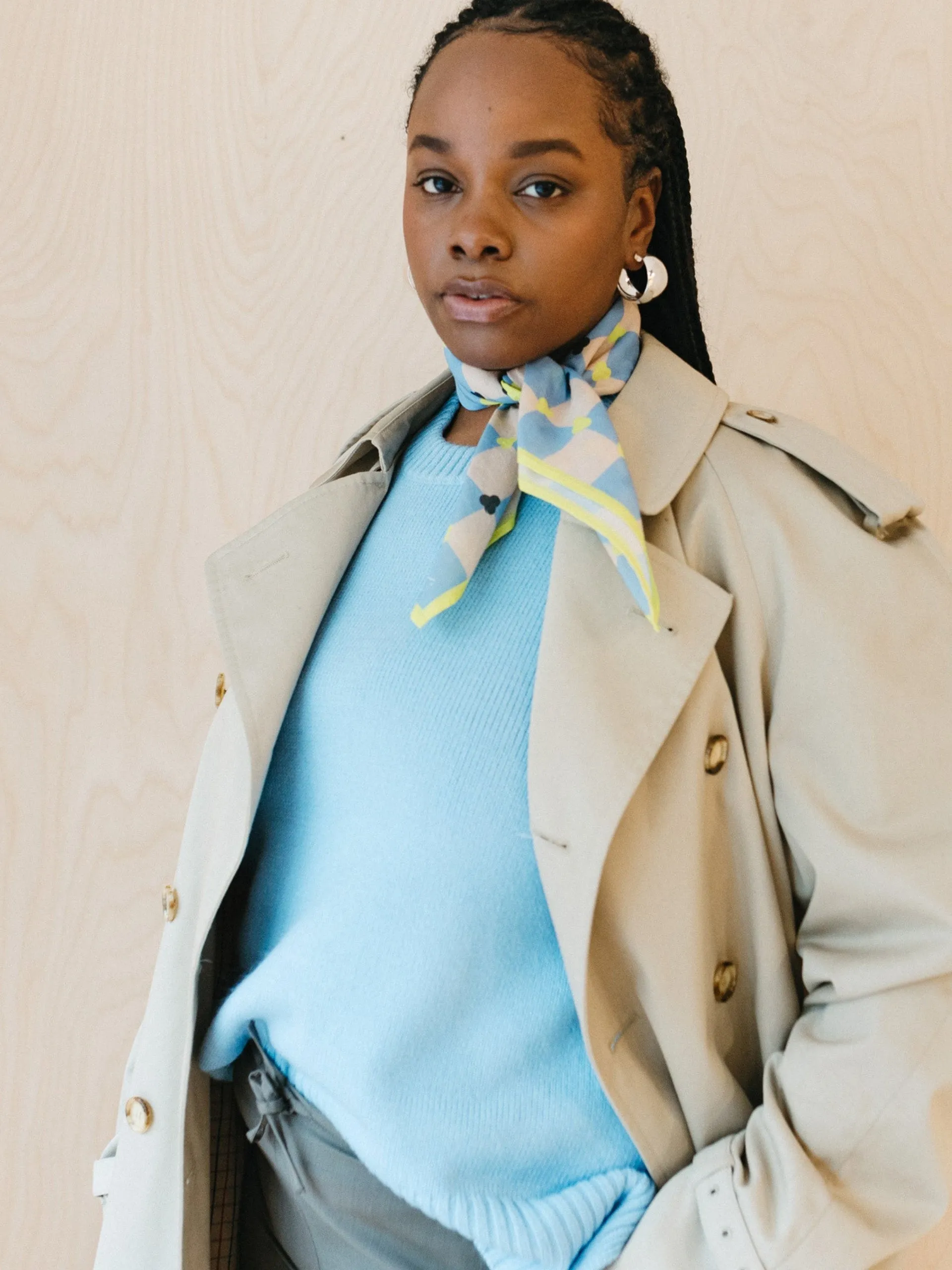 Blue checkerboard cotton scarf