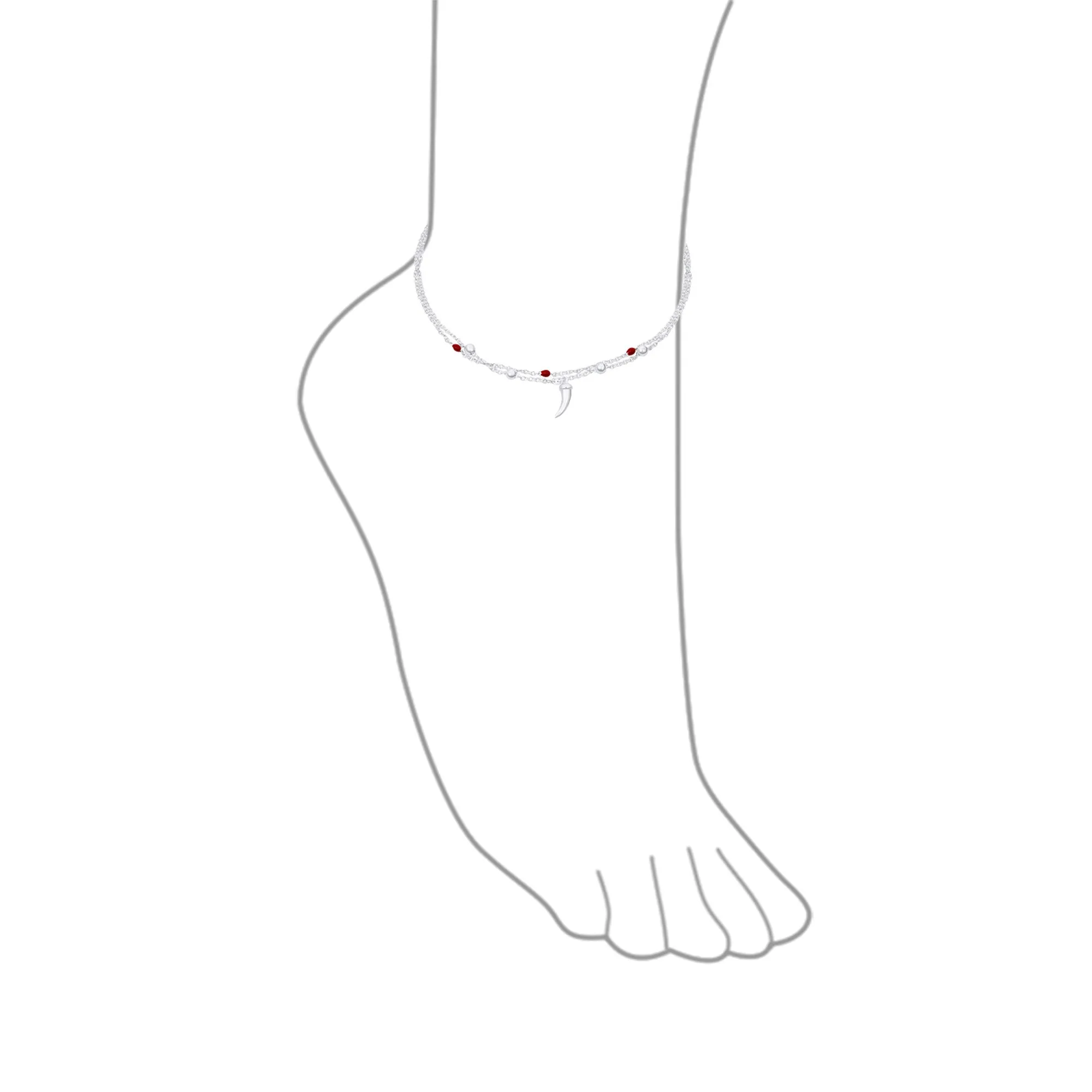 Boho Amulet Cornicello Anklet Ankle Bracelet Red Bead Sterling Silver