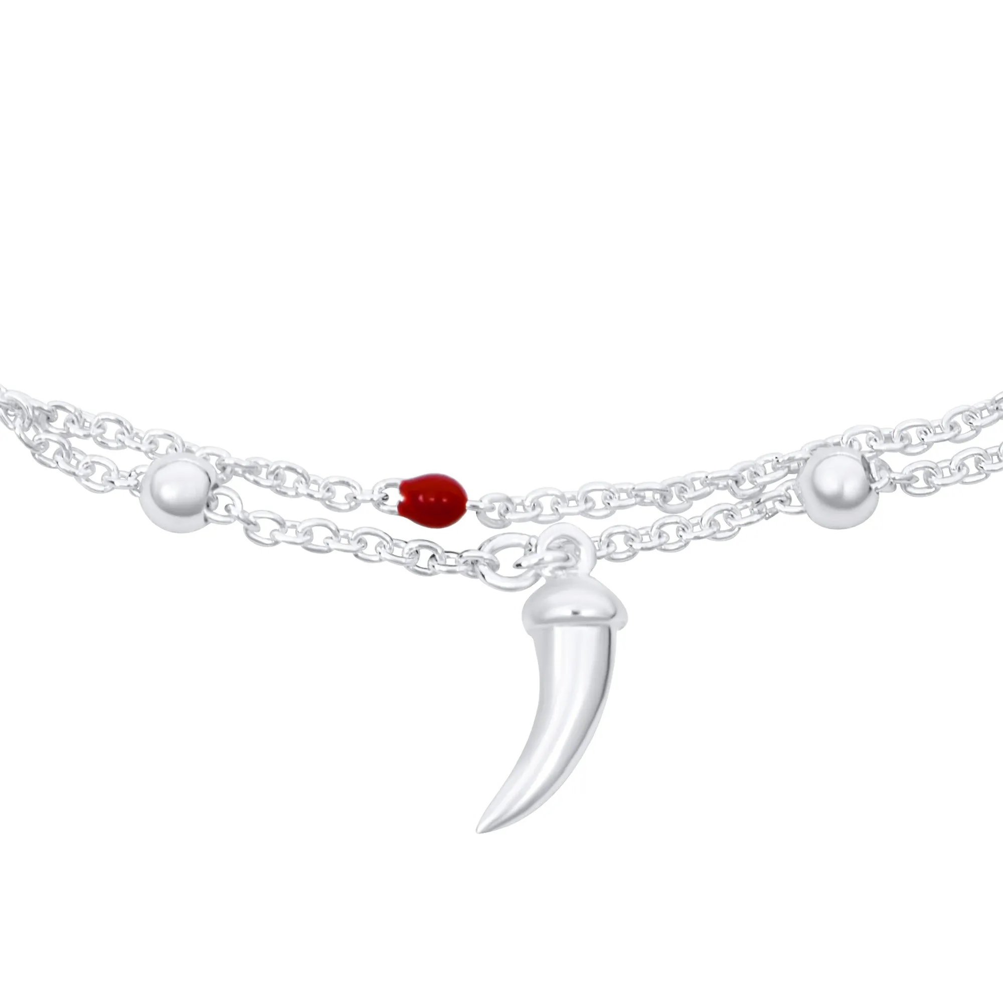 Boho Amulet Cornicello Anklet Ankle Bracelet Red Bead Sterling Silver