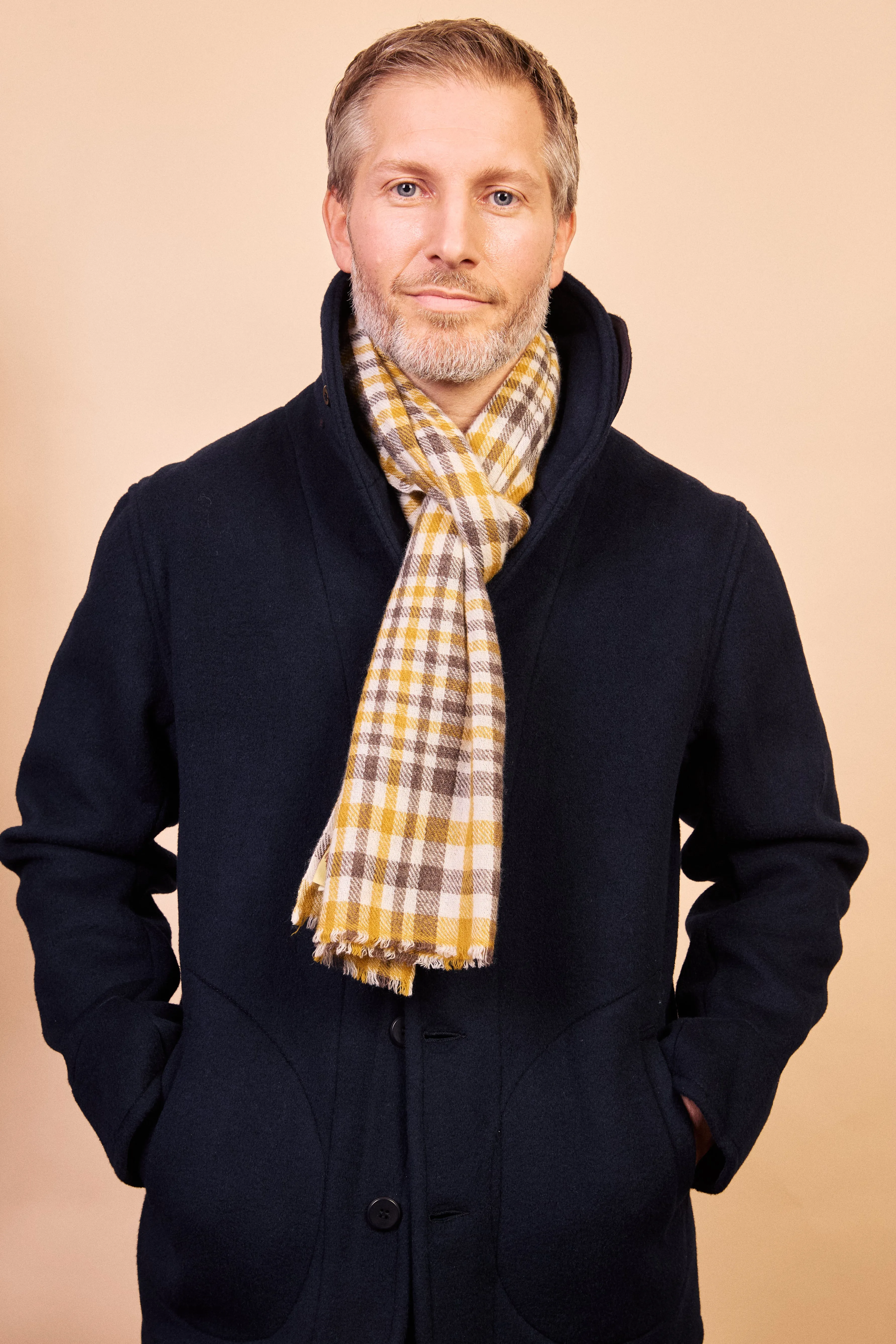 Cashmere & Merino Wool Scarf - Tartan Mustard & Brown