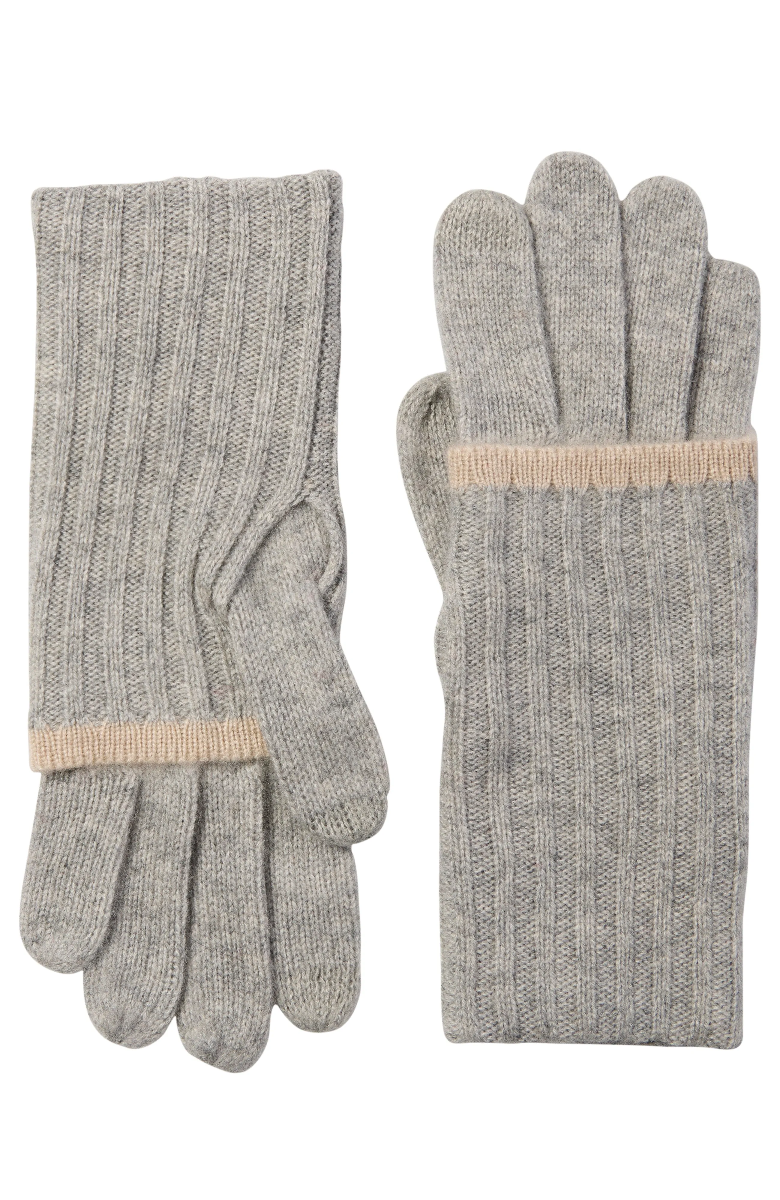 CASHMERE GLOVE WITH RIBBED OVERLAY