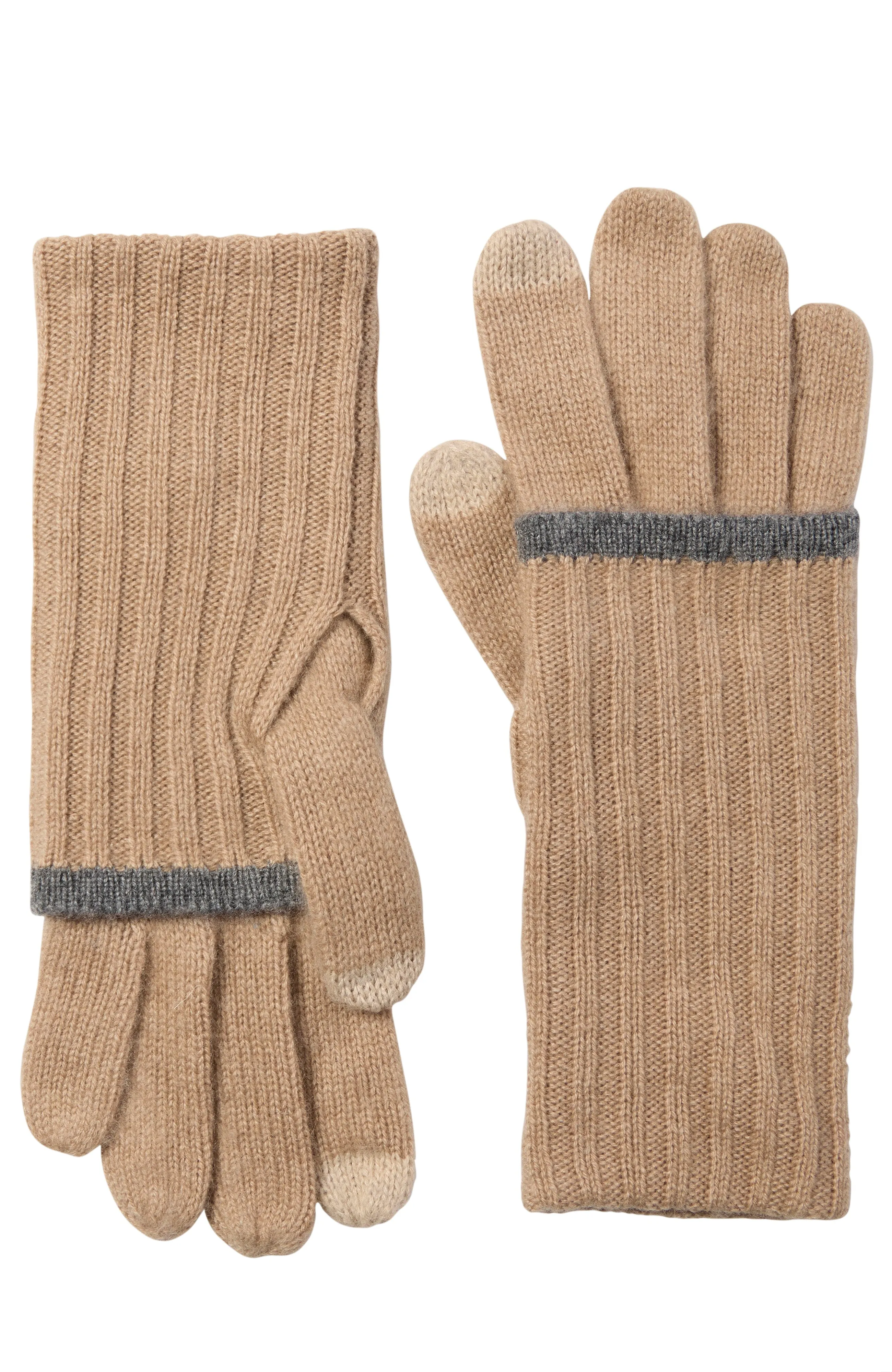 CASHMERE GLOVE WITH RIBBED OVERLAY