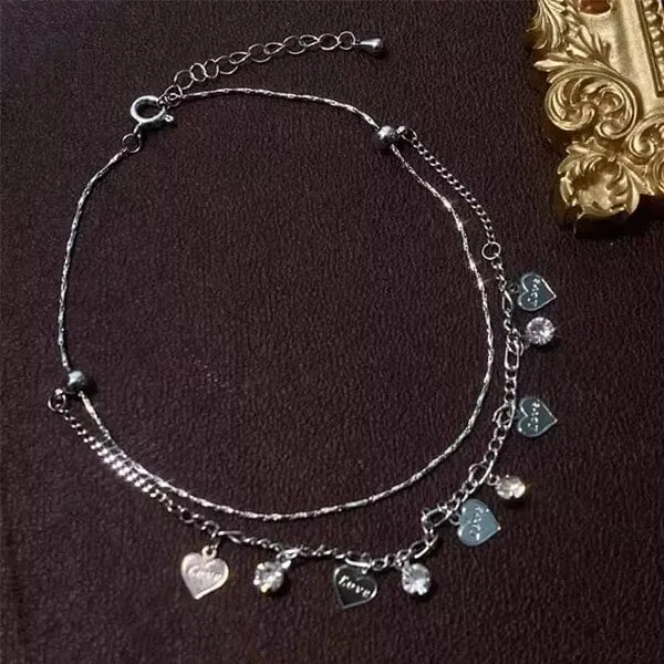 Crystal Encrusted Anklet with Diamond Fringes