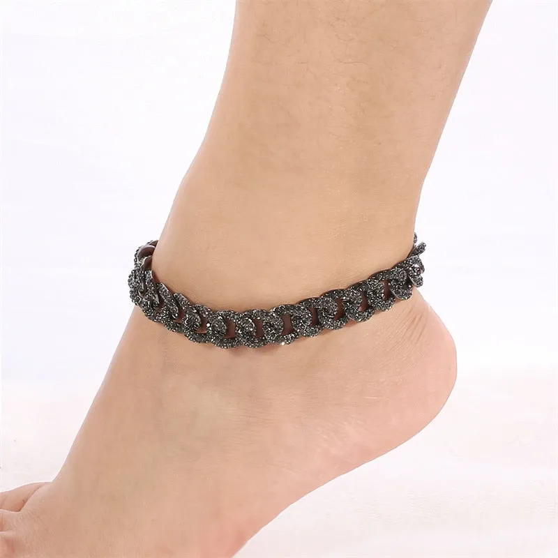 Curb Ankle Bracelet Jewelry Cuban Chain Bling Foot Anklet