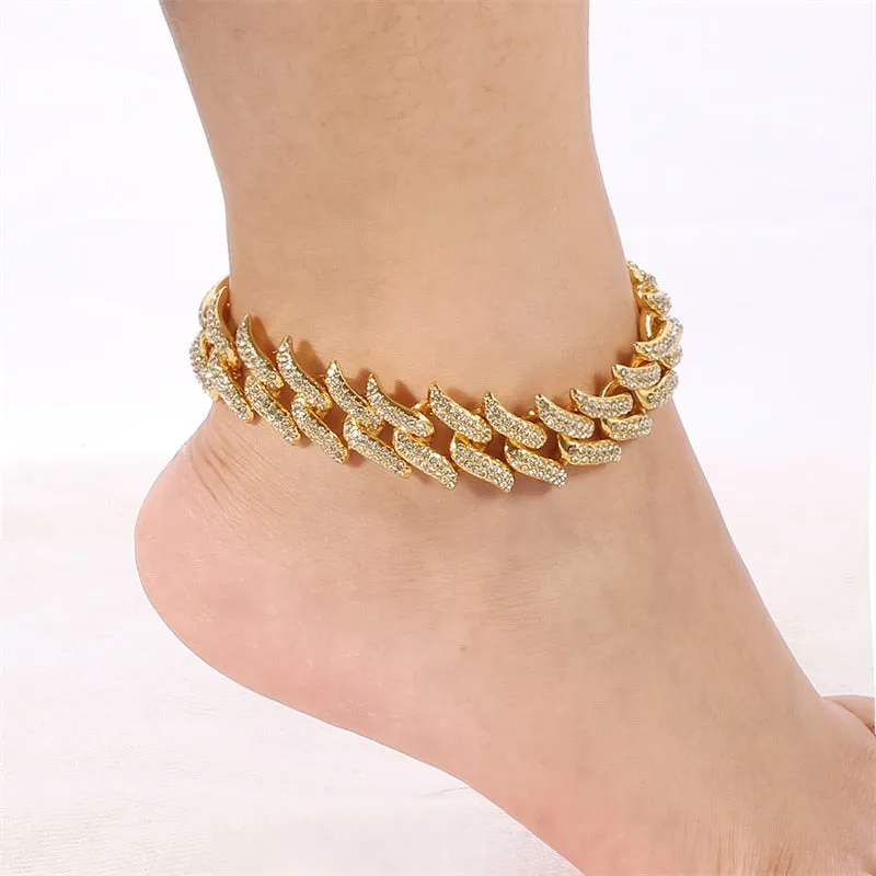 Curb Ankle Bracelet Jewelry Cuban Chain Bling Foot Anklet