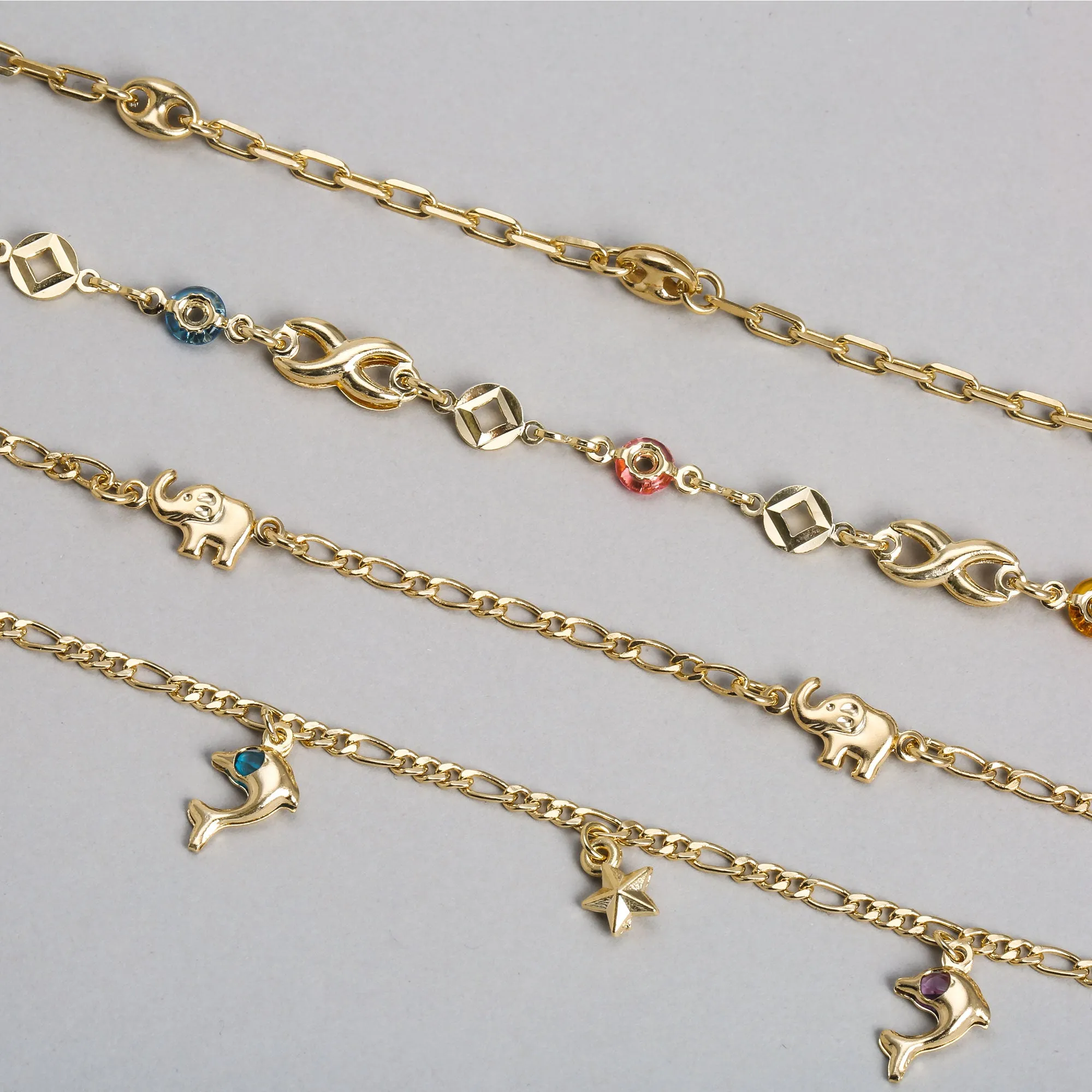 Dainty Lucky Elephant Anklet Ankle Bracelet 18K Gold Plated Brass 7.5-9.5 Inch