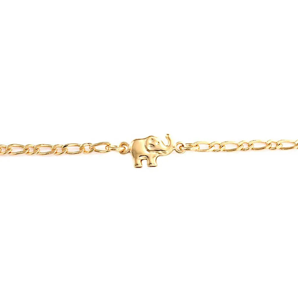 Dainty Lucky Elephant Anklet Ankle Bracelet 18K Gold Plated Brass 7.5-9.5 Inch