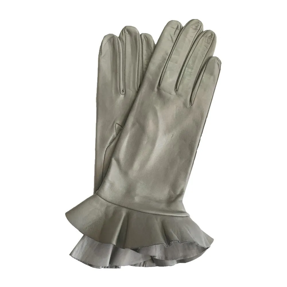 Danielle - Women's Silk Lined Leather Gloves with Ruffle