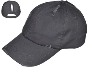 DARK GRAY - PONYTAIL VINTAGE DAD HATS - LADIES LOW PROFILE UNSTRUCTURED WASHED