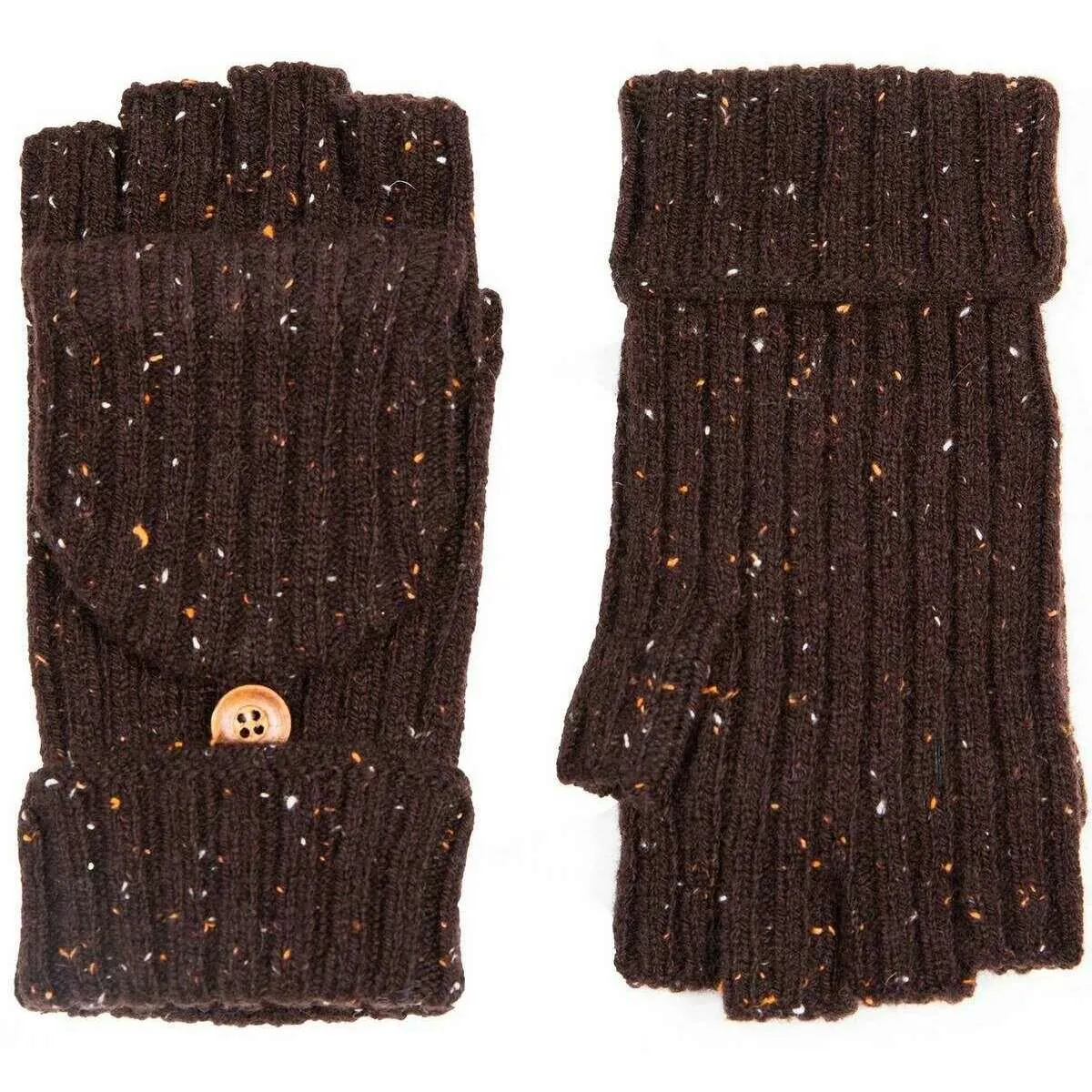 Dents Marl Yarn Half Finger Gloves - Chocolate Brown