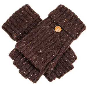 Dents Marl Yarn Half Finger Gloves - Chocolate Brown