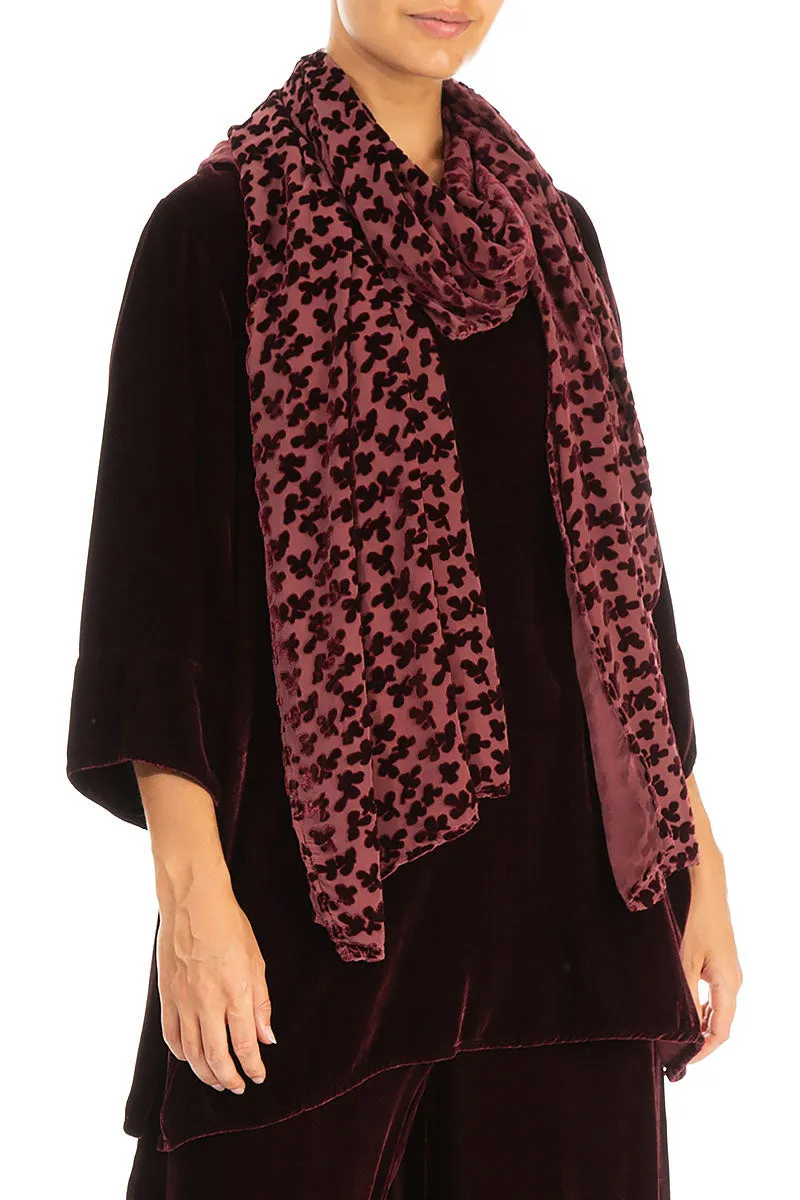 Devoré Petals Merlot Silk Velvet Scarf