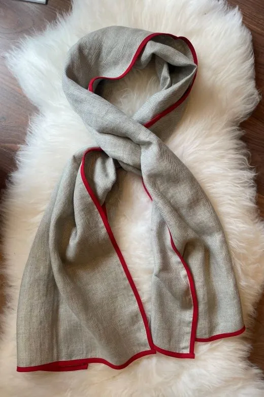 Dove Grey with Red Trim High Five Linen Scarf