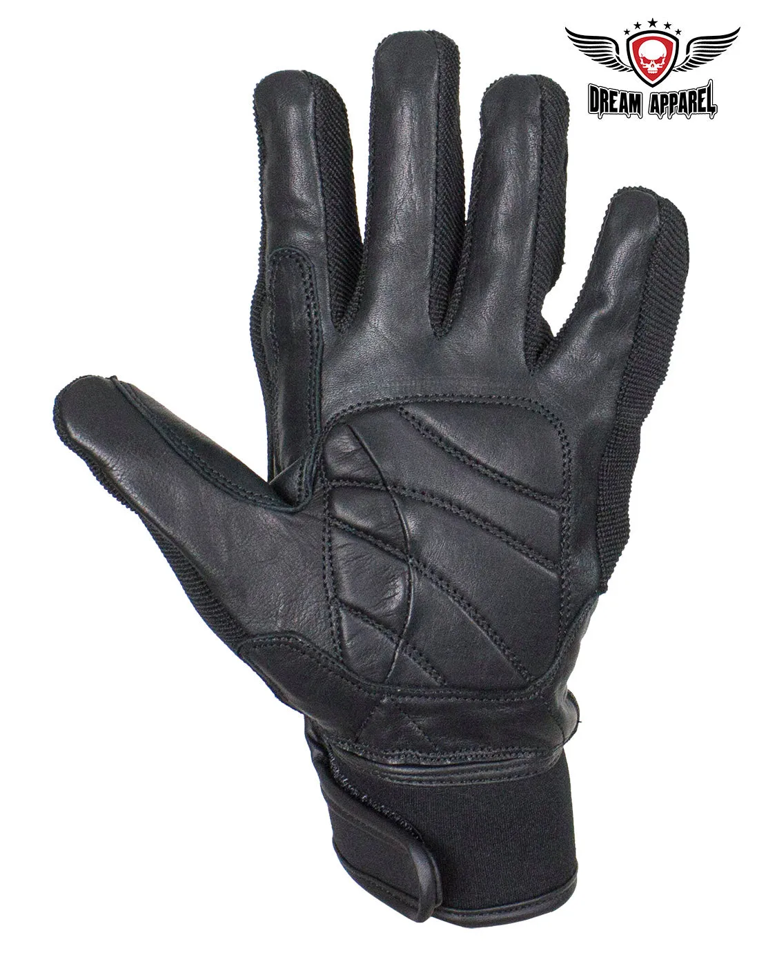 Dream Apparel All Black Leather Motorcycle Knuckle Protector Gloves