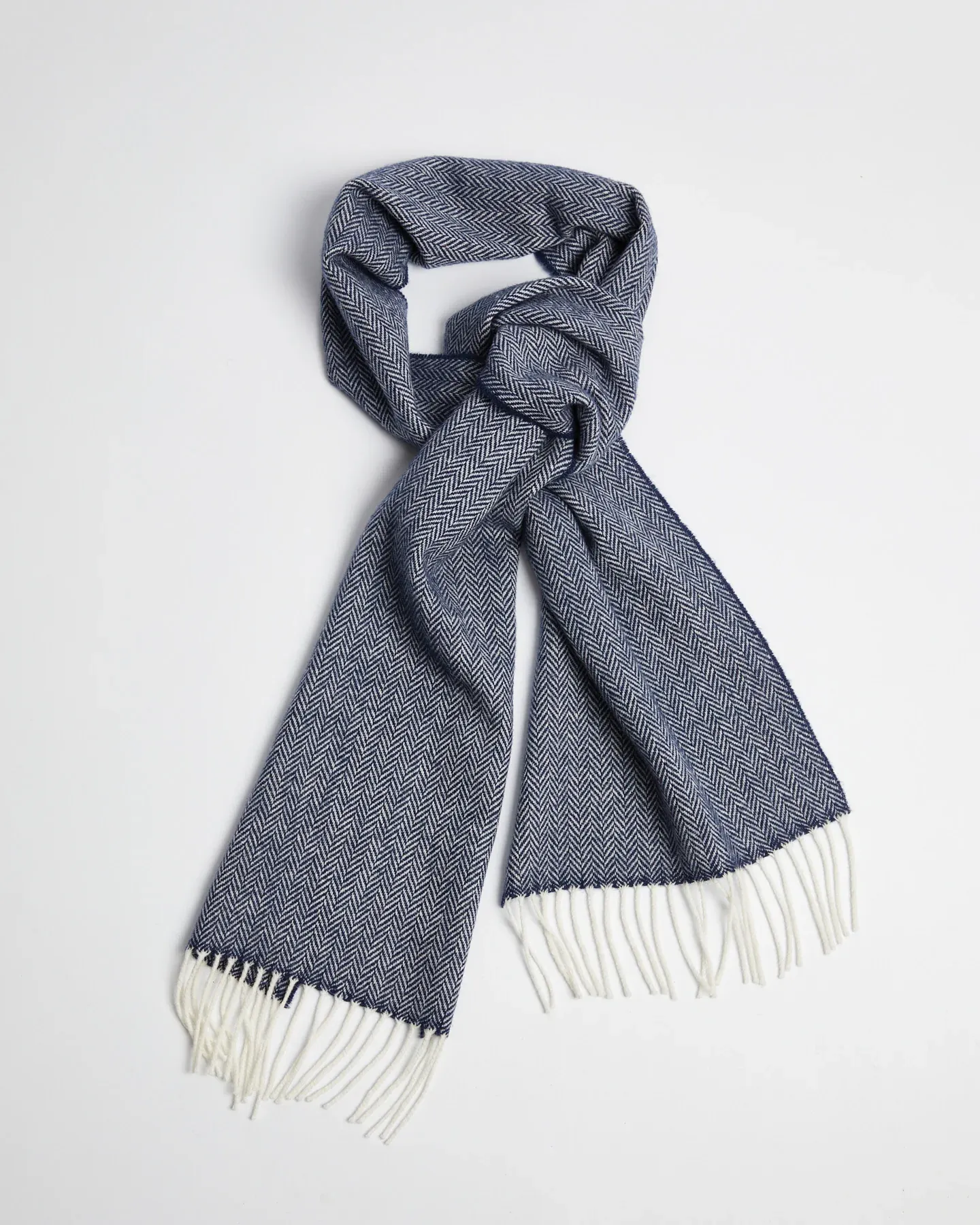 Foxford Navy Herringbone Lambswool Scarf