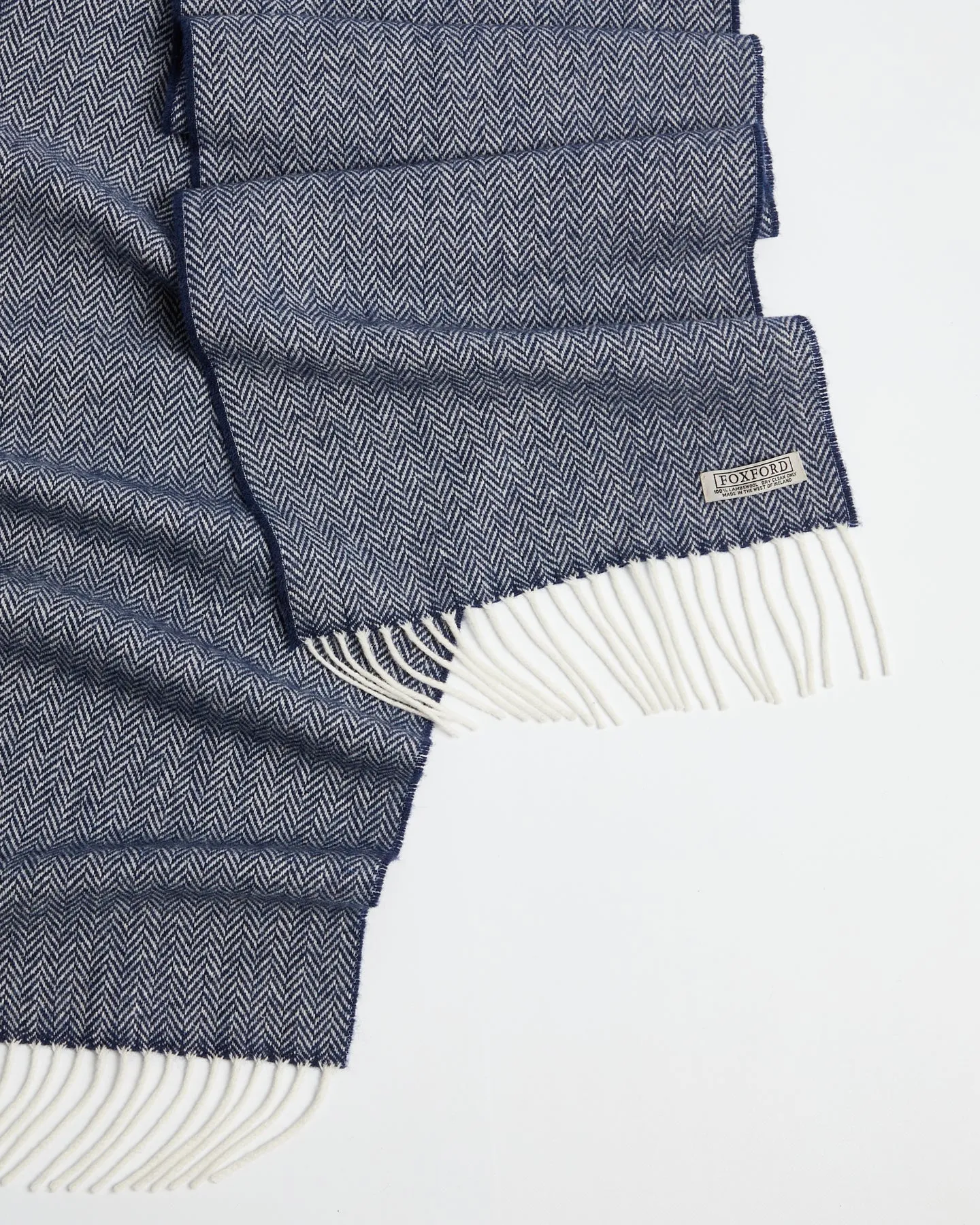 Foxford Navy Herringbone Lambswool Scarf