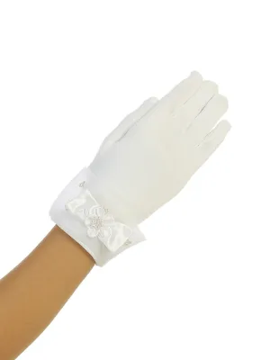 Girls Ivory Wrist Length Satin Organza Cuff Special Occasion Gloves 0-14