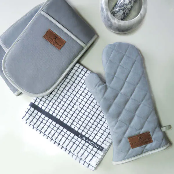 Grey Cotton Canvas Double Oven Gloves