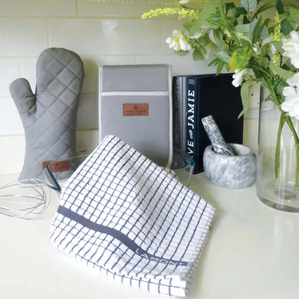 Grey Cotton Canvas Double Oven Gloves