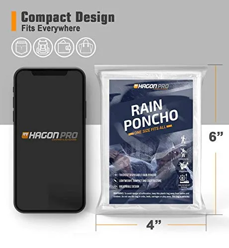 Hagon PRO Disposable Rain Ponchos for Adults (5 Pack)