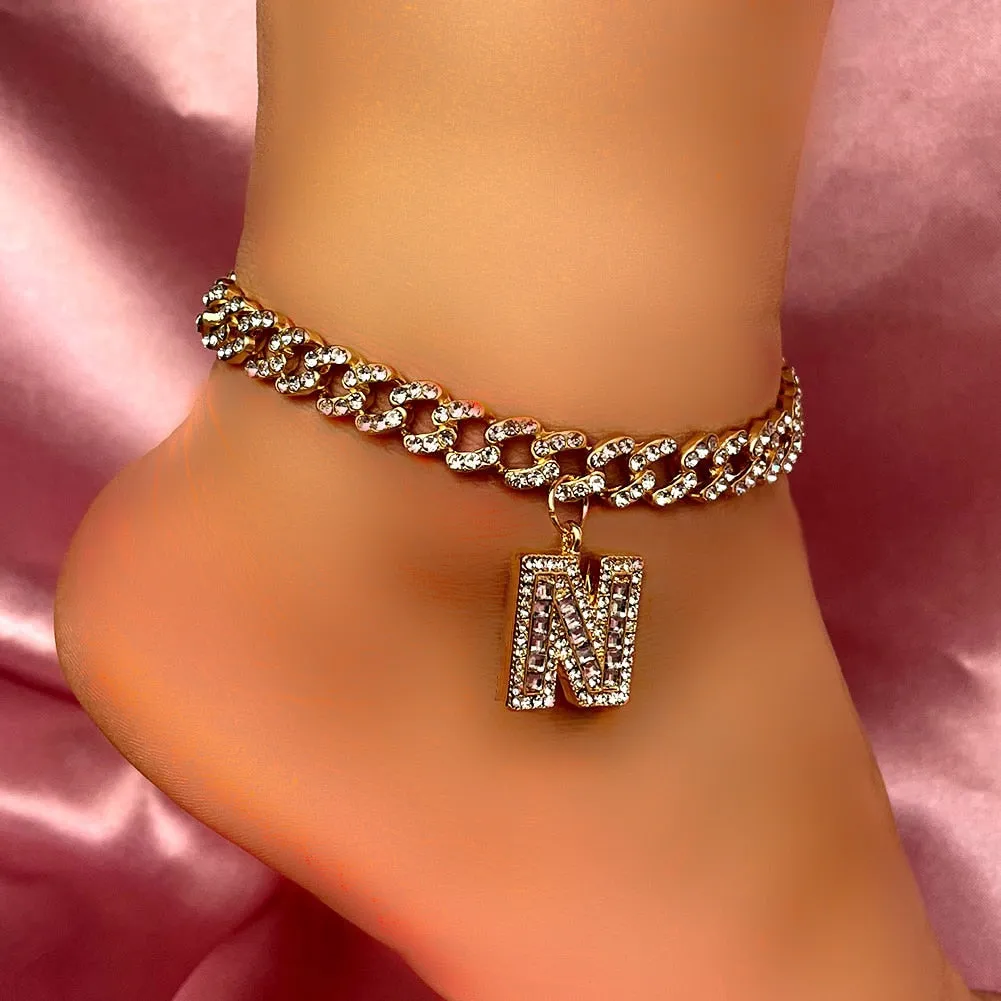 Initial Letters Pendants Cuban Link Chain Letter Anklet For Women