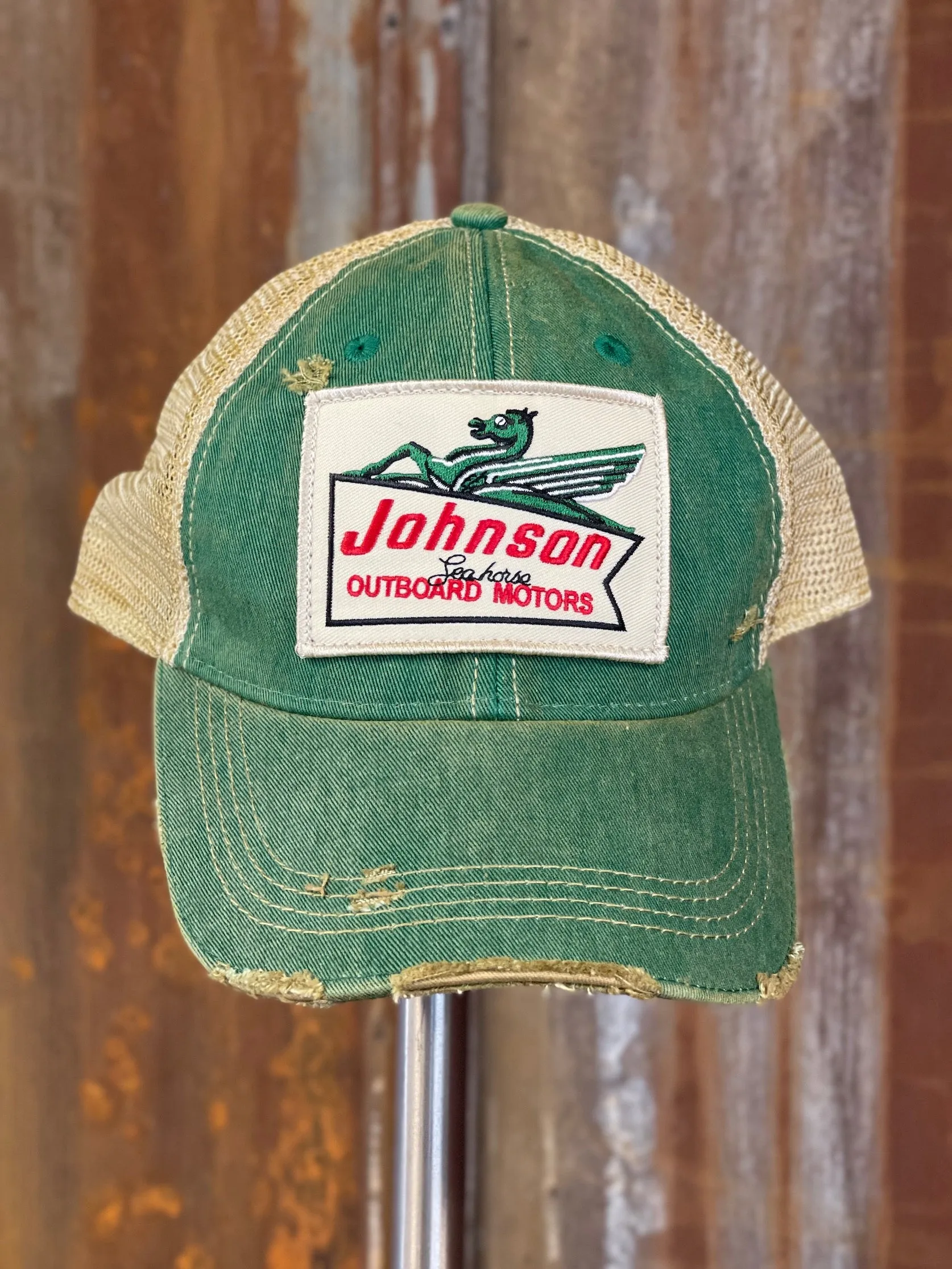 Johnson Seahorse "green horse" Hat- Distressed Kelly Green Snapback