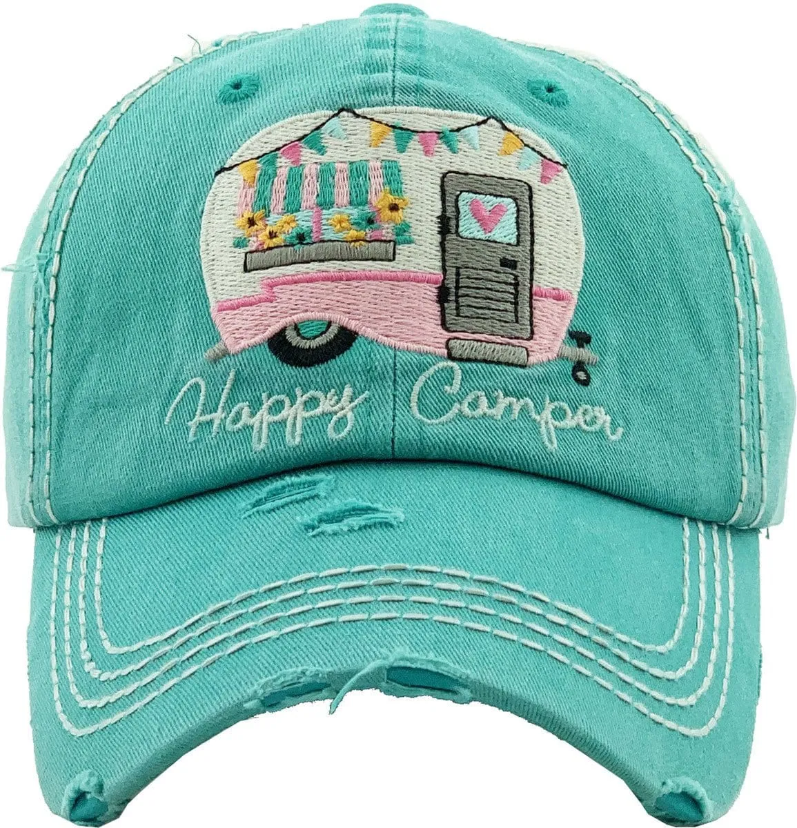 KBV1276 "HAPPY CAMPER" Vintage Washed Baseball Cap