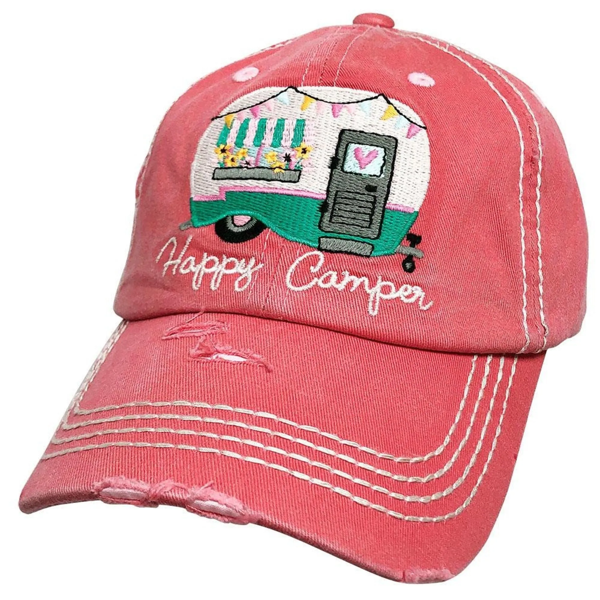 KBV1276 "HAPPY CAMPER" Vintage Washed Baseball Cap