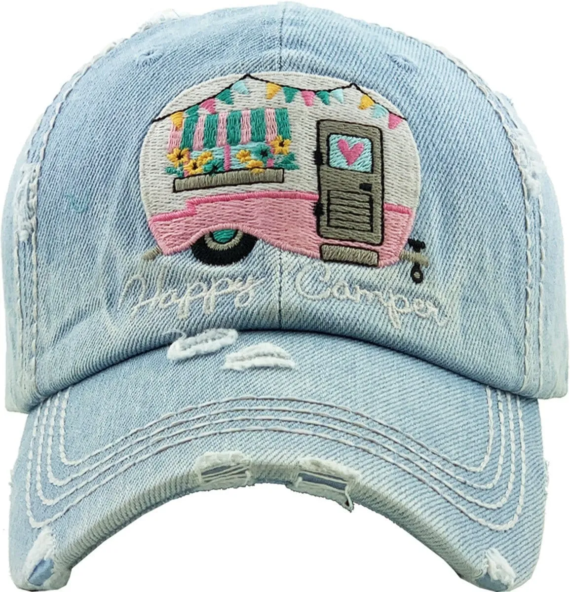 KBV1276 "HAPPY CAMPER" Vintage Washed Baseball Cap