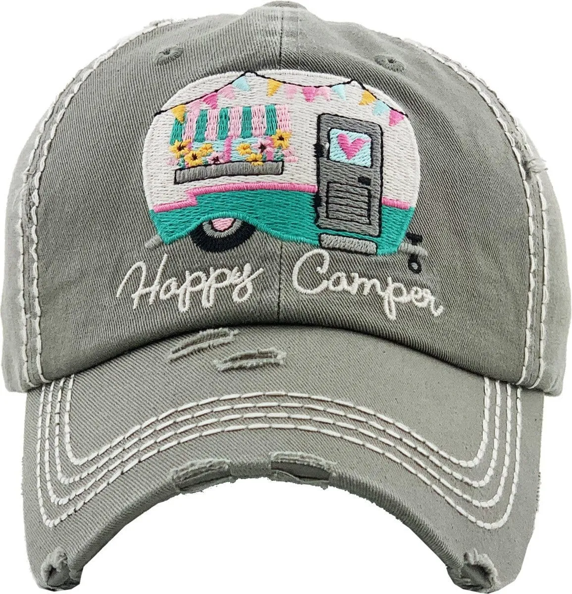 KBV1276 "HAPPY CAMPER" Vintage Washed Baseball Cap