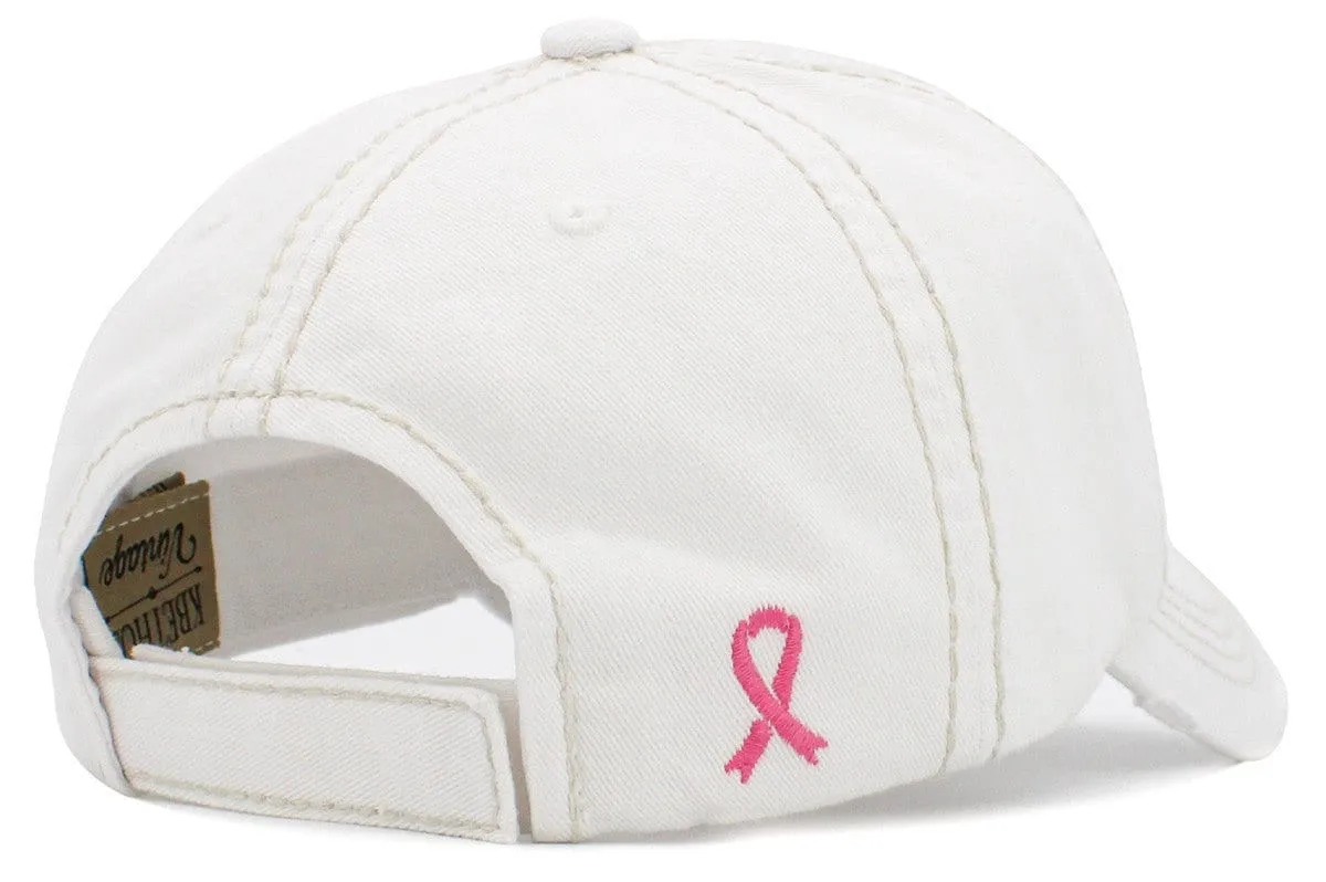 KBV1388 "Believe" Pink Ribbon Vintage Washed Baseball Cap