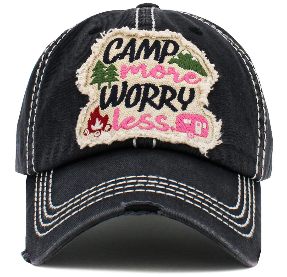 KBV1493 Camp More Worry Less Washed Vintage Ballcap