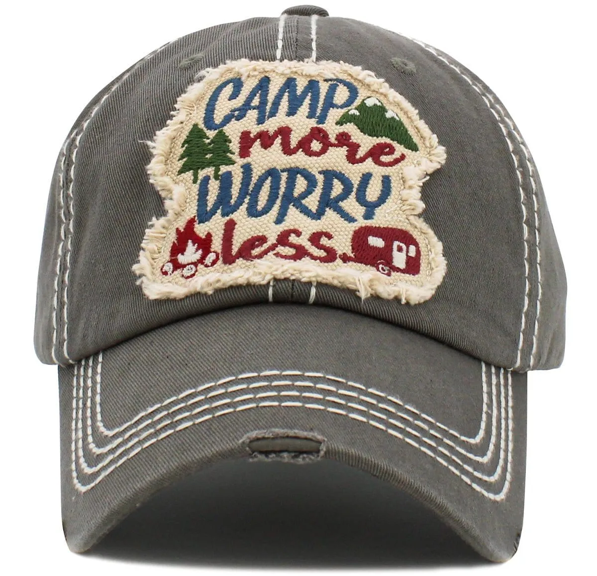 KBV1493 Camp More Worry Less Washed Vintage Ballcap