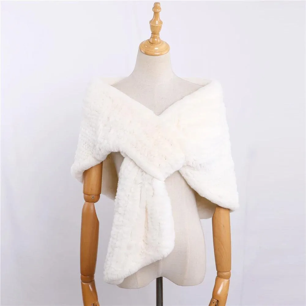 Luxury Hand Knitted Women's Winter Rex Rabbit Fur Cape Shawl