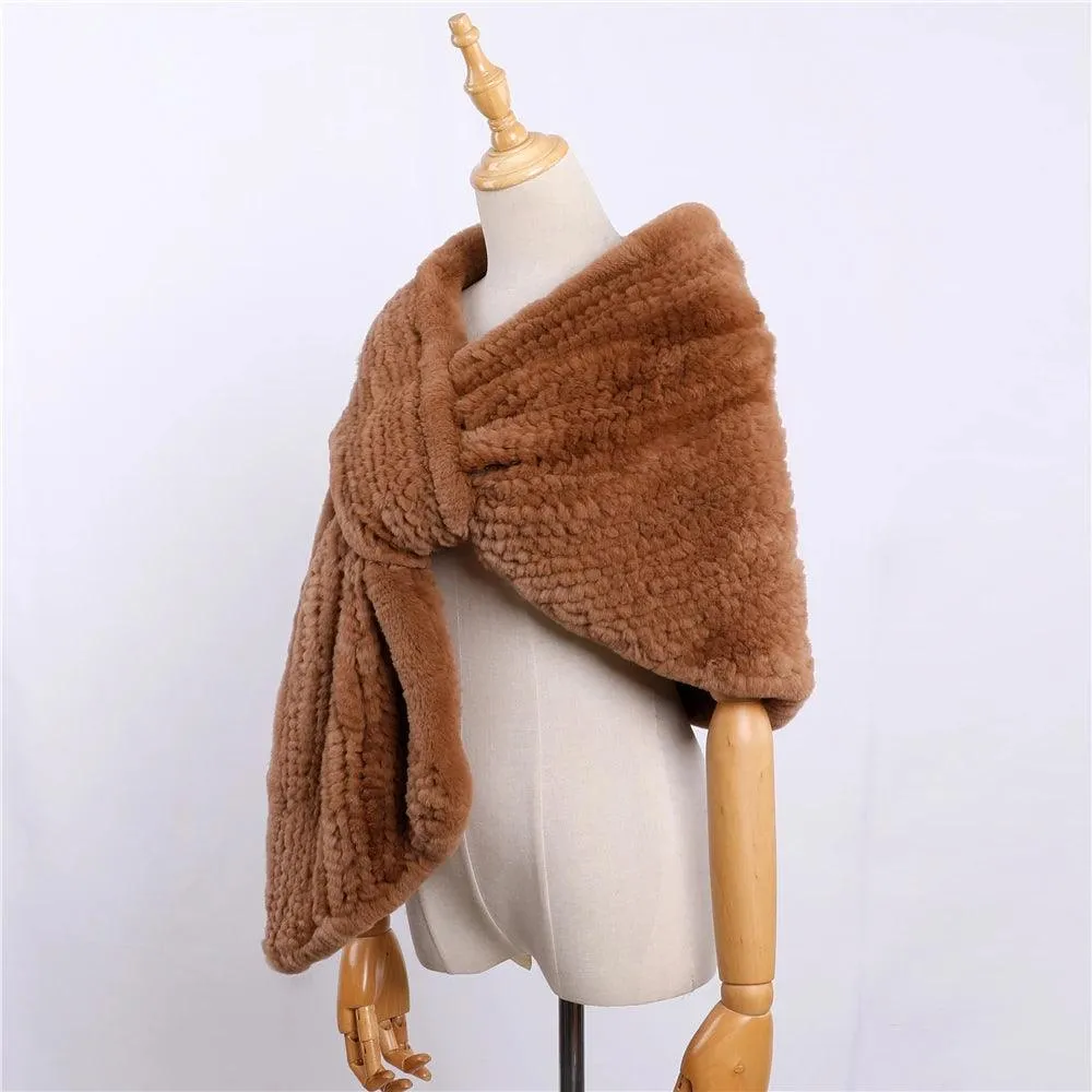 Luxury Hand Knitted Women's Winter Rex Rabbit Fur Cape Shawl