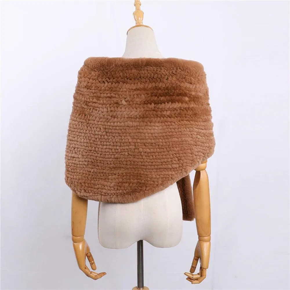 Luxury Hand Knitted Women's Winter Rex Rabbit Fur Cape Shawl