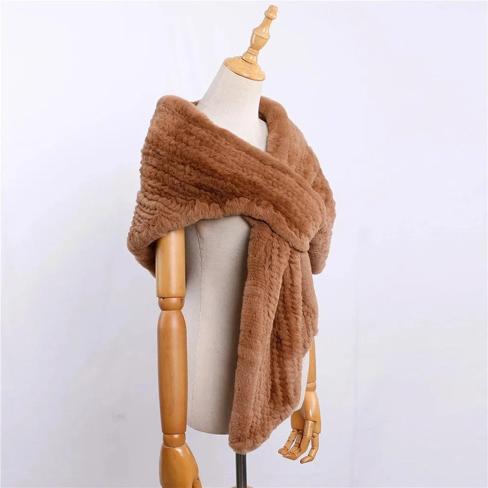 Luxury Hand Knitted Women's Winter Rex Rabbit Fur Cape Shawl