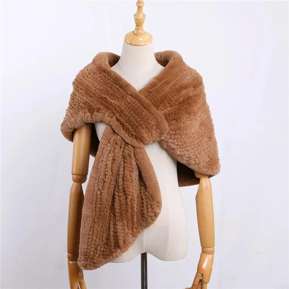 Luxury Hand Knitted Women's Winter Rex Rabbit Fur Cape Shawl