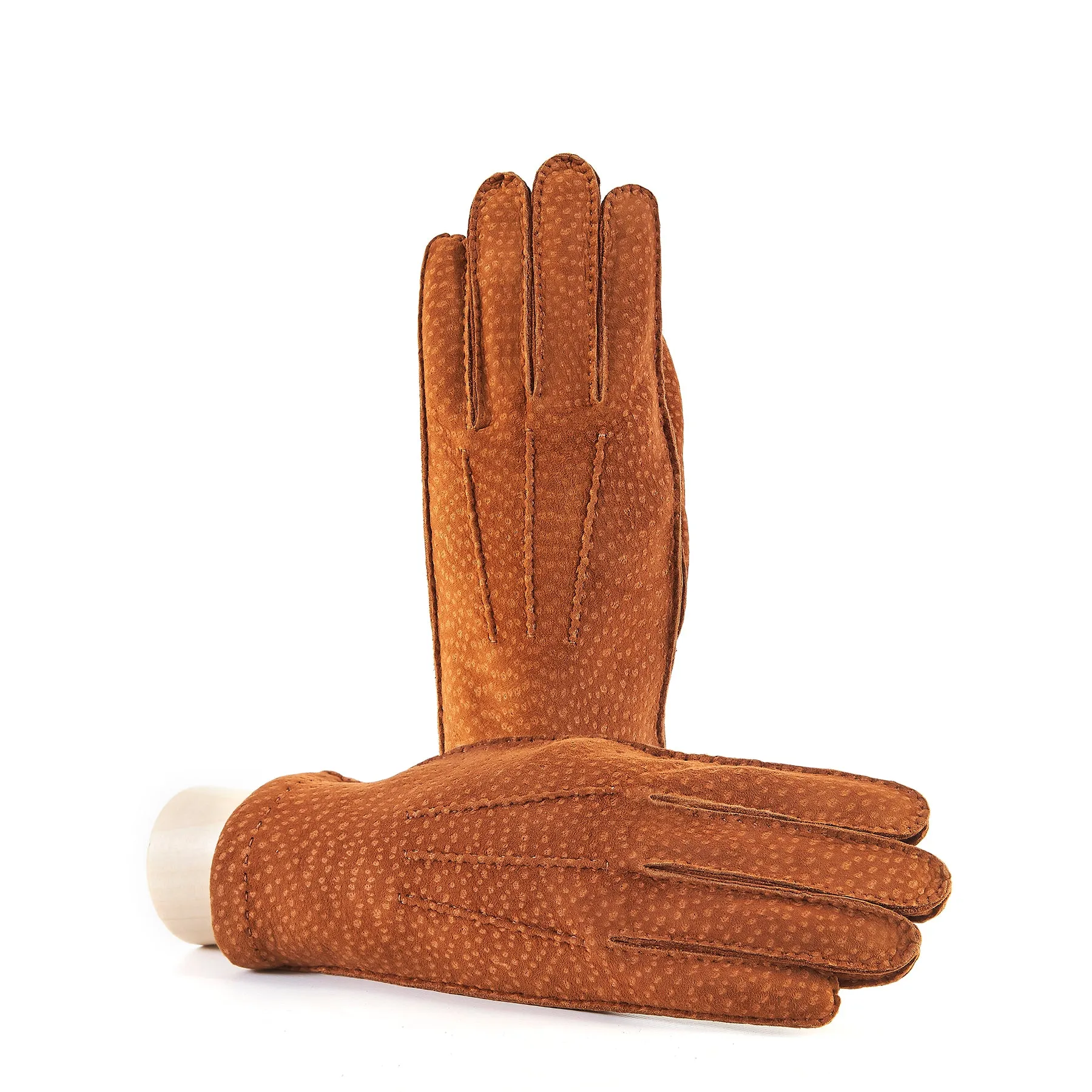 Men's hand-stitched tobacco carpincho gloves cashmere lined